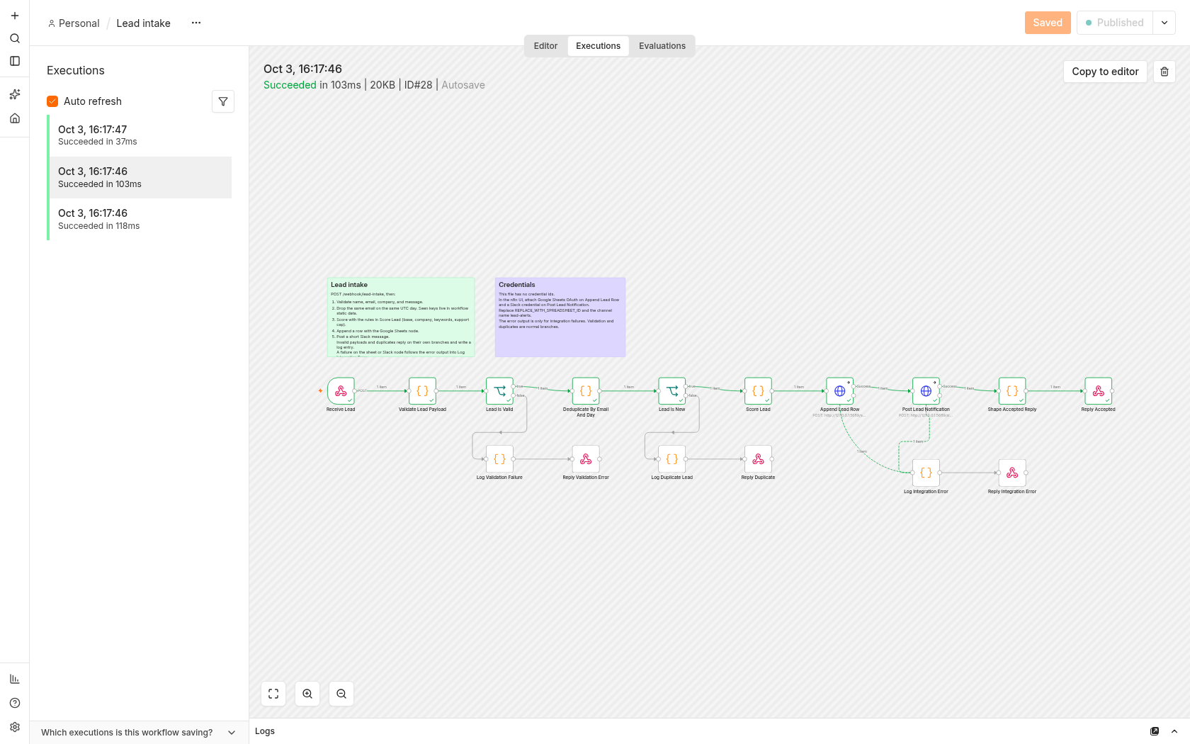 Lead intake execution